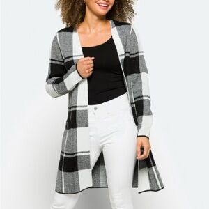 StitchFix NWOT Fortune + Ivy Plaid Cardigan Sweater, Black & White, XXL